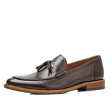 Grade Wood Grain Shoes Men's Leather Luxury Loafers with Fringe Slip on Tassel Slip on Flats Mart Lion Brown 7 