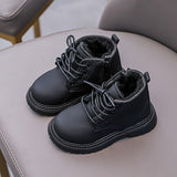 Autumn Winter Boots for Kids Leather Shoes Thicken Warm Girl Snow Cotton Boy Sneakers Mart Lion CN 21 insole 13cm STP070 Black Cotton 