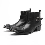 Men boots Red Rivet Tip Leather Model Social contact Increase Show Patent leather high-heeled Mart Lion black 1 36 