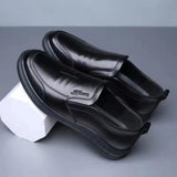  Smooth Leather Shoes Men's Pure Black Casual Lazy with Soft Soles and Non-slip Dad Driving. Mart Lion - Mart Lion