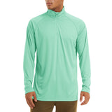 Men's Sun/Skin Protection Long Sleeve Shirts Anti-UV Outdoor Tops Golf Pullovers Summer Swimming Workout Zip Tee Mart Lion Mint Green CN size L (US M) CN