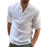 KB Men's Casual Blouse Cotton Linen Shirt Loose Tops Long Sleeve Tee Shirt Spring Autumn Casual Handsome Mart Lion White US S 50-60 KG 