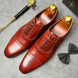 Autumn Vintage Genuine Leather Elegant Stylish Designer Classic Formal Men's Shoes Daily Lace-up Mart Lion   