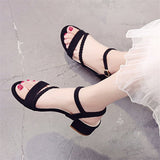  Flock Beige Heels Sandals Women Summer Shoes Open Toe Buckle Sandals Casual Square Heel Mart Lion - Mart Lion