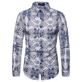 Shirts Men's Dress Casual Abstract Spider Web Print Long Sleeve Camisa Social Gradient Elasticity Mart Lion YS065 S 