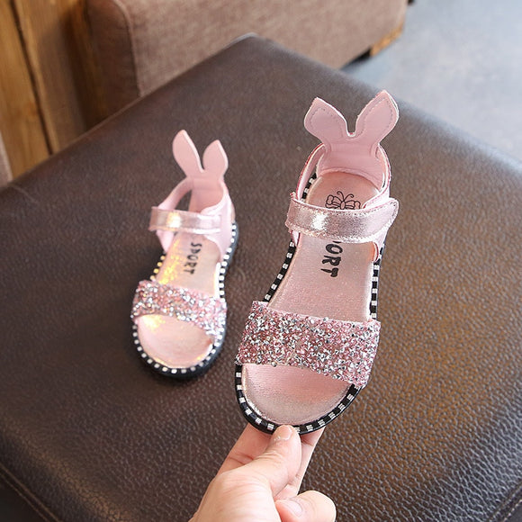 Children Sandals For Toddlers Girl Big Girls Kids Beach Shoes Cute Sweet Princess Rhinestone With Rabbit Ear Soft Mart Lion pink 21 