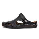 Summer Men's Sandals Outdoor Non Slip Soft Slippers Leather Beach Sandals Classic Roman Flat Wading Shoes Mart Lion Black 38 