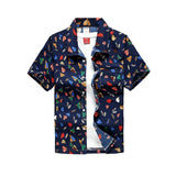 26 Colors Summer Men's Hawaiian Shirts Short Sleeve Button Coconut Tree Print Casual Beach Aloha Shirt Mart Lion 85 navy blue 2XL for 180CM 80KG 