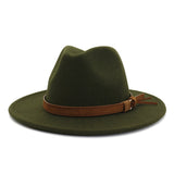 Fedora Hat Men's Women Brown Leather Belt Decoration Felt Hats Autumn Winter Imitation Woolen For Women British Style Felt Hat Mart Lion ArmyGreen 56-58cm 