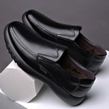 Men Handmade Shoes Genuine Leather Plush Warm Soft Anti-slip Rubber Work Loafers Casual Leather Mart Lion   