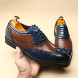 Men Classic Retro British Brogue Shoes Men's Lace-Up Leather Dress Office Flats Men Oxfords Mart Lion   