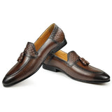 Shoes men's Casual one-step Black Brown Elegant pointed toe Pull-on Driving Office Place Tassel Braided Mart Lion   