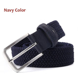 Stretch Canvas Leather Belts for Men's Female Casual Knitted Woven Military Tactical Strap Elastic Belt for Pants Jeans Mart Lion Navy 100cm 