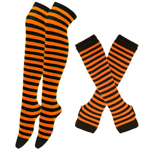  1 Set of Women Girls Over Knee Long Stripe Printed Thigh High Cotton Socks Gloves  Overknee Socks Mart Lion - Mart Lion