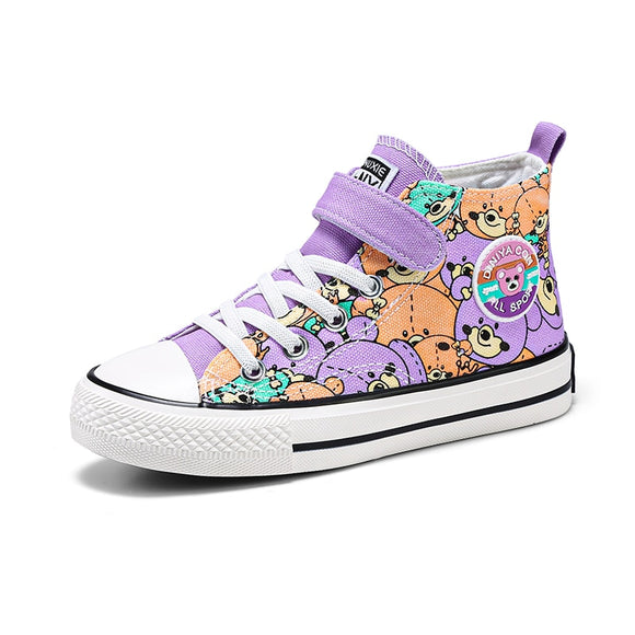 Trendy Pink Children Shoes Cute Cartoon Bear Sneakers Boy Flat Kids High top Canvas Girls Mart Lion purple A613 31 