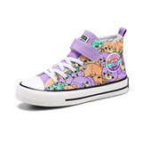 Trendy Pink Children Shoes Cute Cartoon Bear Sneakers Boy Flat Kids High top Canvas Girls Mart Lion purple A613 31 
