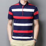 Korean Style Polo Shirt Striped Short Sleeve Summer Cool Shirt Streetwear Striped Polo Shirt Men's Tops Clothes Mart Lion Red M 