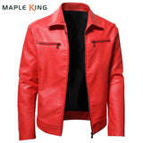 Men's Leather Jackets Steampunk Vintage Red Black Zipper Pu Leather Outerwear Motorcycle Windbreaker for Bomber Coats Mart Lion   