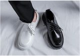 Men's Platform Leather Casual Shoes Black White Vintage Lace Up Dress Shoes Oxfords Wedding Flats Mart Lion   
