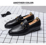 Men Loafers Blue Brown Metal Decoration Classic Slip-on Dress Shoes - MartLion