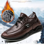Winter Men's Boots Leather Snow Plush Warm Causal Shoes Waterproof Lace Up Sneakers Mart Lion   