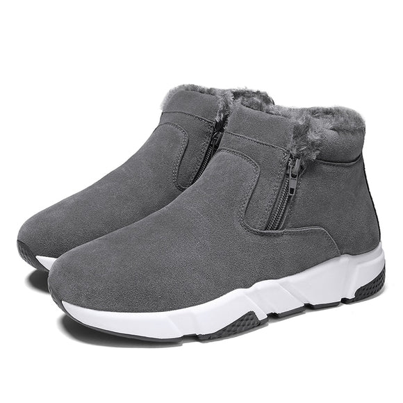 Fujeak Winter High-top Causal Snow Boots Men's Zipper Padded Thickening Warm Shoes Non-slip Mart Lion Gray 39 