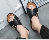 Sandals Men's Shoes PU Solid Color Casual Beach Pool Daily Classic Cross Open Toe Metal Ring Comfort Slippers Mart Lion   