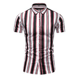 Vertical Stripe Shirt Men's Short Sleeve Slim Button Formal Dress Camisa Casual Hombre Beach Shirt Men's Blouses Tops Mart Lion C214-White Asian M 45kg-55kg 