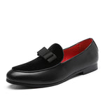 Solid Color Loafers Men Shoes Casual Party Daily Classic Slip-on Mask PU Stitching Faux Suede Bow Dress Mart Lion black red 38 