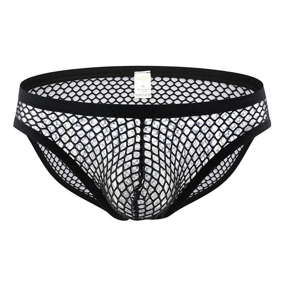  Hollow Men's Low-Rise Mesh Panties Fishnet Transparent Bikini Elastic Pouch Underwear Underpants White Black Briefs Mart Lion - Mart Lion
