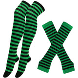 1 Set of Women Girls Over Knee Long Stripe Printed Thigh High Cotton Socks Gloves  Overknee Socks Mart Lion 17  