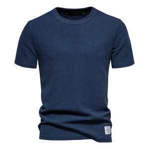 Outdoor Casual T-Shirt Men's Pure Cotton Breathable Knitted Short Sleeve Mart Lion Navy Blue EU size S 