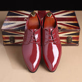 Classic Retro Brogue Shoes Patent Leather Men's Lace-Up Dress Office Party Wedding Oxfords Mart Lion Red 37 China
