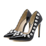 Liyke Black Patent Leather High Heels Mules Crystal Diamond Women Pumps Pointed Toe Party Prom Shoes Mart Lion Black 35 