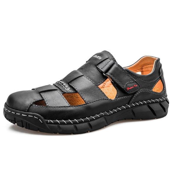 Classic Men's Sandals Summer Soft Leather Beach Outdoor Casual Lightweight Shoes Mart Lion Black 712 6.5 