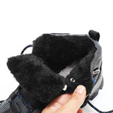Warm Fur Leather Hiking Boots Men's Winter Outdoor Warm Fur Non Slip Black Hunting Boots Rubber Snow Boots Male Trekking Mart Lion   