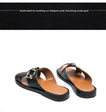 Sandals Men's Shoes PU Solid Color Casual Beach Pool Daily Classic Cross Open Toe Metal Ring Comfort Slippers Mart Lion   