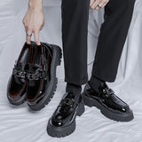 Men's Chain Casual Streetwear Vintage Thick Sole Patent Leather Slip-on Loafers Shoes Commute Wedding Dress Mart Lion   