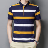 Korean Style Polo Shirt Striped Short Sleeve Summer Cool Shirt Streetwear Striped Polo Shirt Men's Tops Clothes Mart Lion Yellow M 