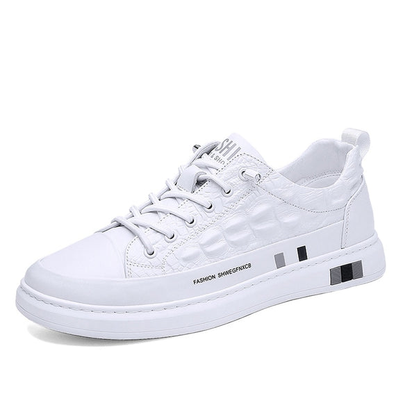 Spring and Autumn Men's Shoes Casual Board Crocodile Leather Waterproof White Vulcaized Mart Lion   