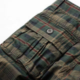 Summer Plaid Multi-Pocket Cargo Shorts Pure Cotton Straight Leg Loose Men's Shorts Breathable Classic Shorts Mart Lion   