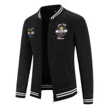 Men's Knitted Sweater Cardigan Vintage Homme Tricot Coat For Winter Zipper Embroidery Warm Fleece Sweaters Jacket Coat Mart Lion Black Asian M 50-63kg 