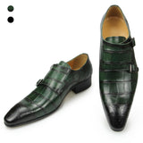 Men's Pattern Genuine genuine leather Handmade Dress Daily Shoes Monk Slip on Casual Buckle Strap Green zapatos Mart Lion   