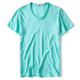 Summer V-neck T-shirt Men's 100% Combed Cotton Solid Short Sleeve Fitness Undershirt Tops Tees Mart Lion Light Green CN Size S 50-55kg 