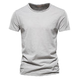 100% Cotton Men's T-shirt Casual Soft Fitness Summer Thin Home Clothes O-Neck Short Sleeve Soild Mart Lion F038-grey CN Size S 50-55kg 