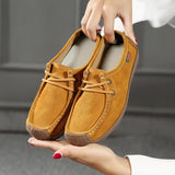 Women's Genuine Leather Flats Shoes Lace up Sneakers Autumn Oxford Loafers Casual Suede Flats Stitching Mart Lion   