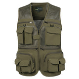 Men's Vest Tactical Webbed Gear Coat Summer Photographer Waistcoat Tool Many Pocket Mesh Work Sleeveless Jacket Male Mart Lion light green L 