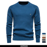  100% Cotton Men's Sweaters Soild Color O-neck Mesh Pullovers Winter Autumn Basic Sweaters Mart Lion - Mart Lion