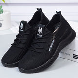 Women Casual Shoes Summer Breathable black flat Shoes Slip On Walking mesh Sneakers Vulcanized Shoe Mart Lion Black 35 