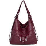 Genuine Leather Handbags Multifunction Casual Tote Bag Bagpack Mochilasr Women Shoulder Ladies bags Mart Lion Burgundy-49  